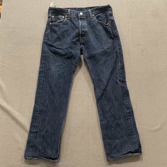 Levis Jeans Mens 34x30 Blue 501xx Dark Wash Button Fly Straight Leg Cotton - Picture 1 of 10